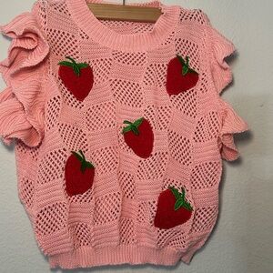 Pink Strawberry Knit Top